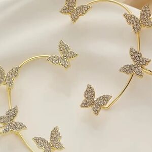 NEW Gold-toned & Rhinestone Butterfly Cuff Earring Set